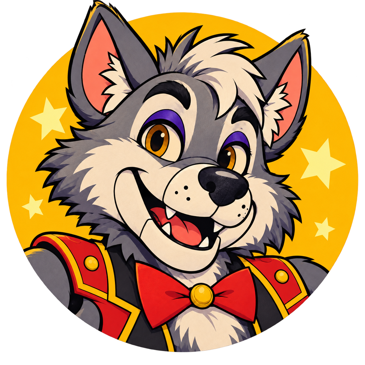 Wild Wolf, Wondercade’s wolf mascot in a red bow tie and stage costume